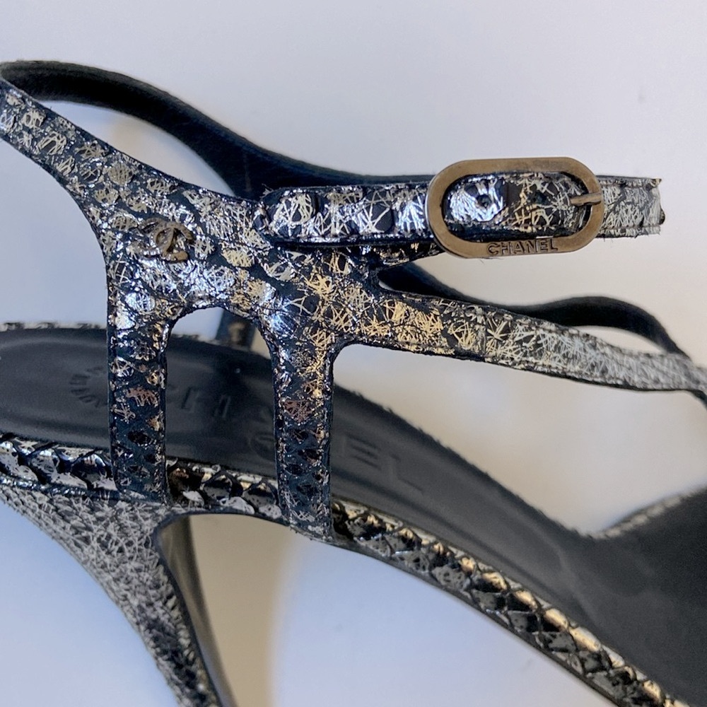 Chanel Metallic Python Sandals - image 6